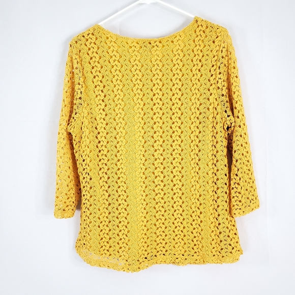 JM Collection Crochet-Lace Keyhole Yellow Top - Picture 3 of 5